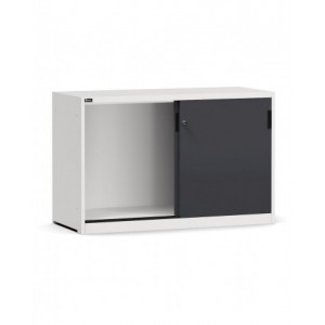 Niedriger, leerer Schrank mit Schiebetüren, B1428 x T600 x H915 mm, RAL 7035 + RAL 7016