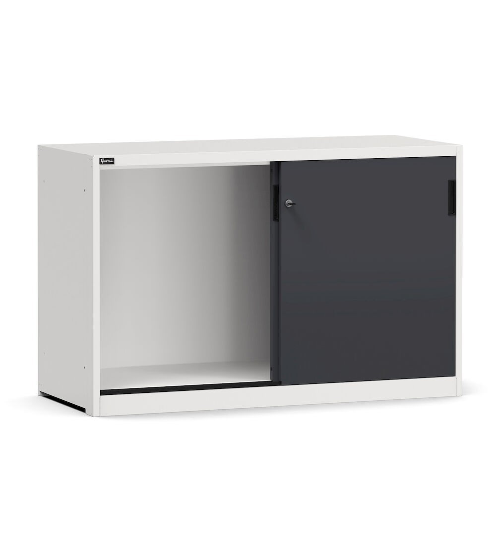 Armadio basso vuoto con porte scorrevoli, L1428 x P600 x H915 mm, RAL 7035 + RAL 7016