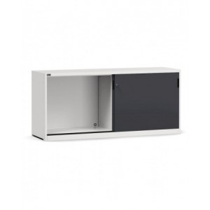 Low empty cabinet with sliding doors, W2040 x D600 x H915 mm, RAL 7035 + 7016