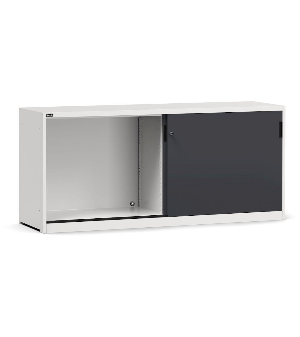 Armadio basso vuoto con porte scorrevoli, L2040 x P600 x H915 mm, RAL 7035 + RAL 7016