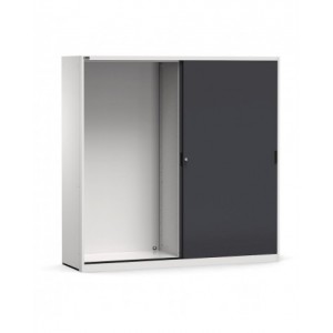 Empty metal cabinet with sliding doors, W2040 x D600 x H2000 mm, RAL 7035 + 7016