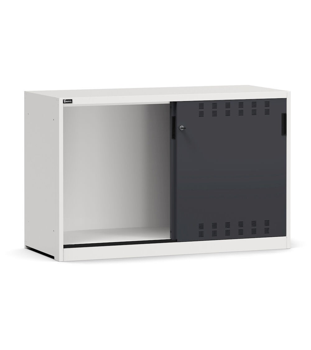 Armoire basse vide à portes coulissantes perforées, L1428 x P600 x H915 mm