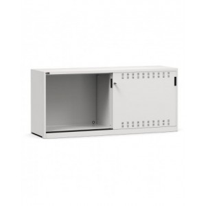 Low empty cabinet with slotted sliding doors, W2040 x D600 x H915 mm, RAL 7035 + 7016