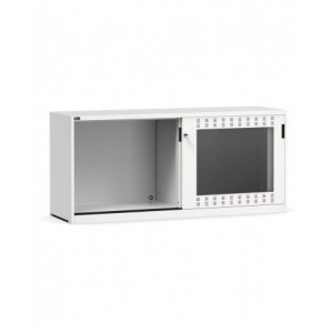 Empty cabinet with slotted sliding polycarbonate doors, W2040 x D600 x H915 mm, RAL 7035 + 7016