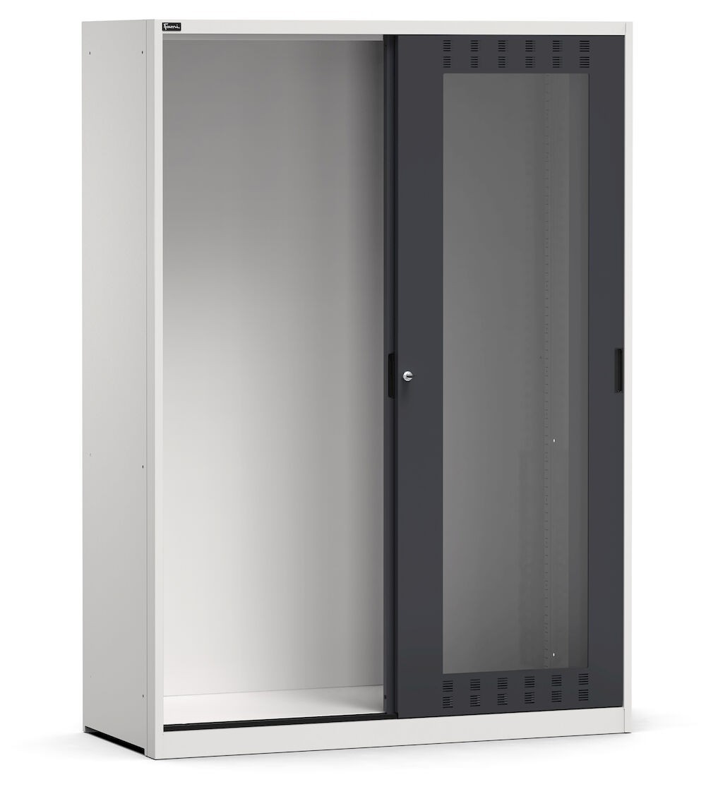 Armadio vuoto con ante scorrevoli fessurate in policarbonato, L1428 x P600 x H2000 mm