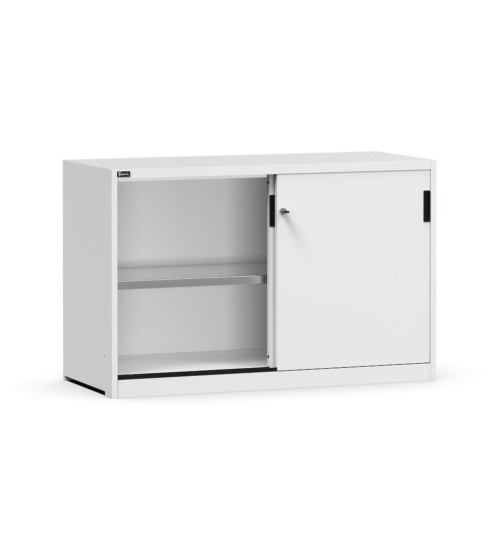 Armadietto metallico con porte scorrevoli e ripiani, L1428 x P600 x H915 mm, RAL7035, PERFOM20005