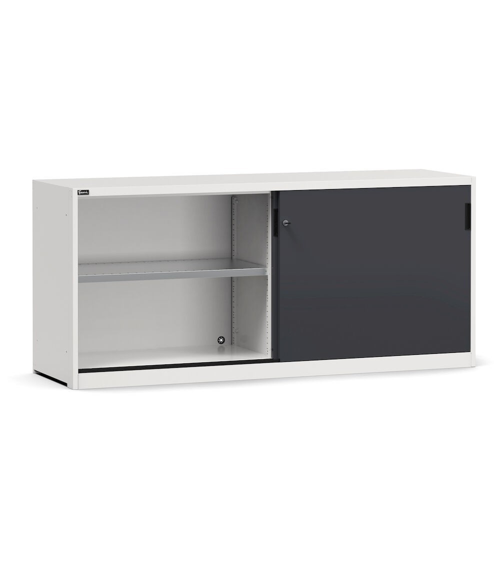 Armadietto metallico con porte scorrevoli e ripiani, L2040 x P600 x H915 mm, RAL 7035 + 7016, PERFOM20007