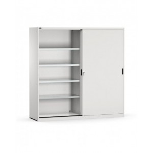 Armadio in metallo, porte scorrevoli e ripiani, L2040 x P600 x H2000 mm, RAL 7035, PERFOM21008