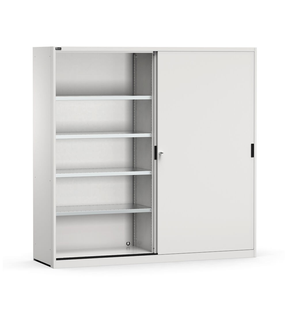 Armadio in metallo, porte scorrevoli e ripiani, L2040 x P600 x H2000 mm, RAL 7035, PERFOM21008