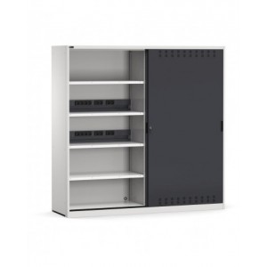 Armadio postazione controllo qualità con ante scorrevoli fessurate, L2040 x P600 x H2000 mm,PERFOM23004