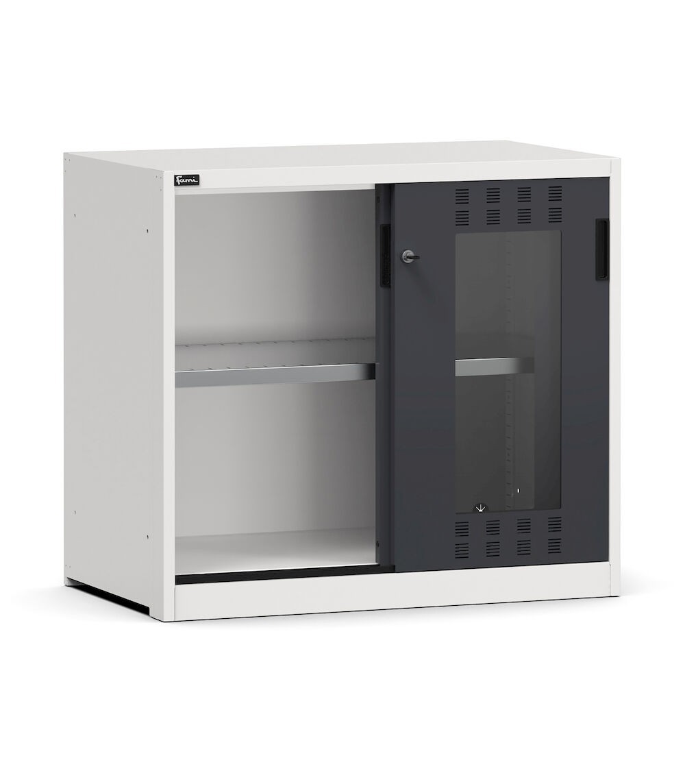 Armadio basso con porte scorrevoli in policarbonato e piano fessurato, L1020 x P600 x H915 mm, PERFOM24001