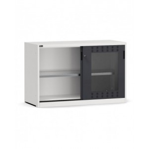 Armadio basso con porte scorrevoli in policarbonato e piano fessurato, L1428 x P600 x H915 mm, PERFOM24002