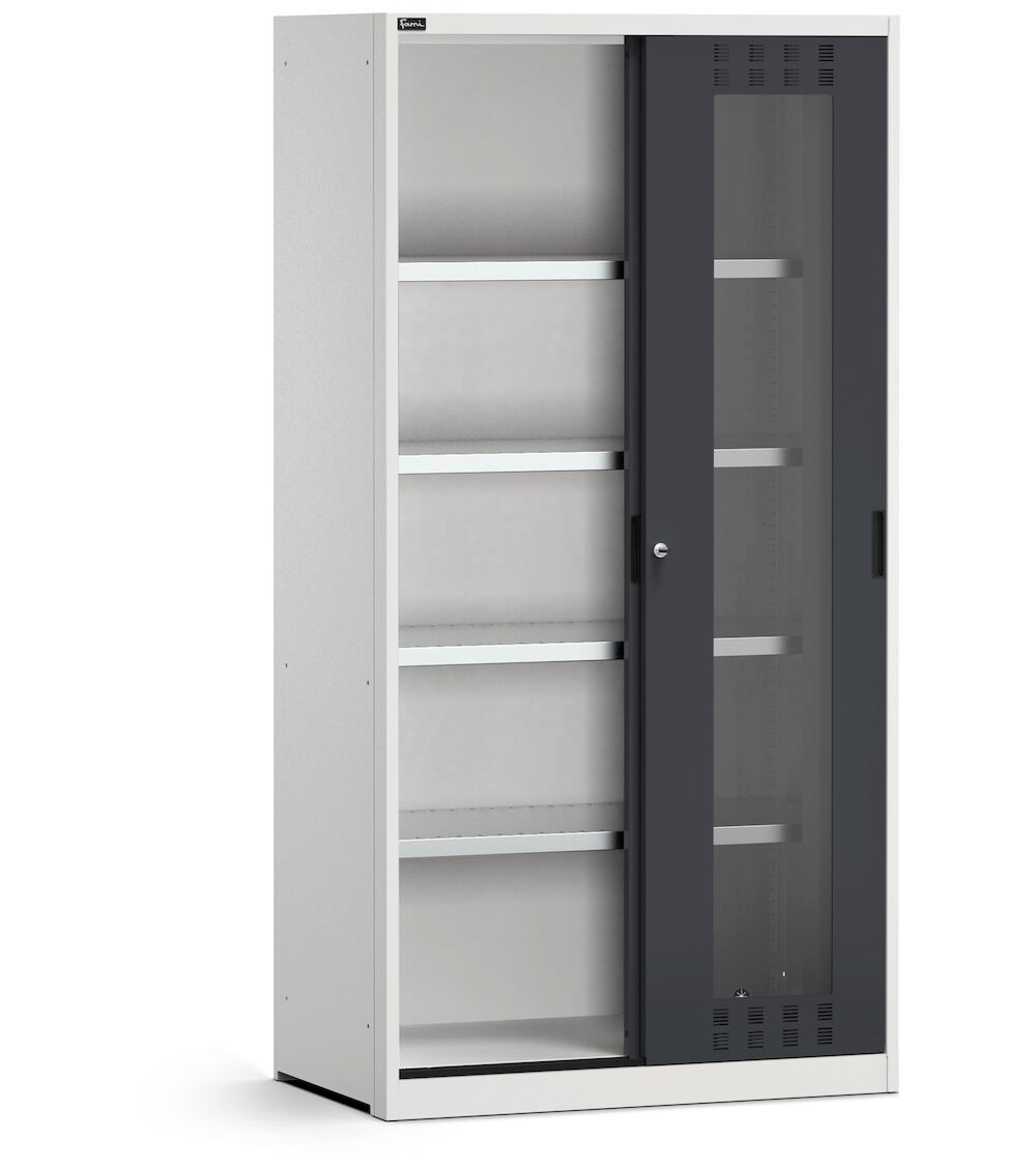 Armadio con porte scorrevoli in policarbonato e ripiani, L1020 x P600 x H2000 mm, PERFOM25001