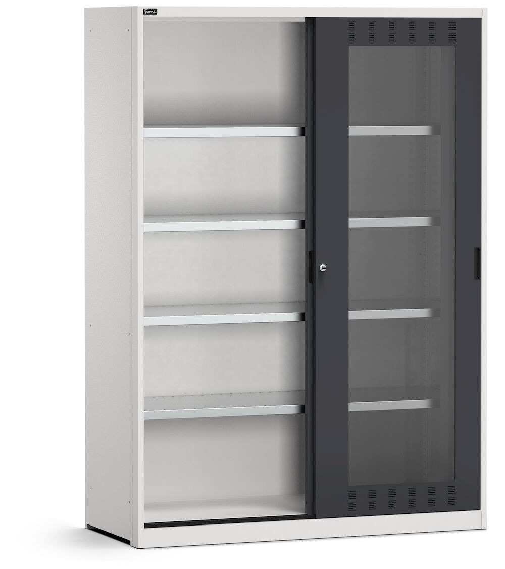 Armadio con porte scorrevoli in policarbonato e ripiani, L1428 x P600 x H2000 mm, PERFOM25002