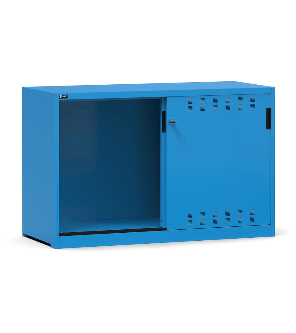 Niedriger, leerer Schrank mit geschlitzten Schiebetüren, B1428 x T600 x H915 mm