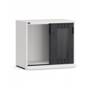 Empty cabinet with slotted sliding polycarbonate doors, W1020 x D600 x H915 mm, RAL 7035 + 7016