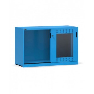 Empty cabinet with slotted sliding polycarbonate doors, W1428 x D600 x H915 mm, RAL 7035 + 7016