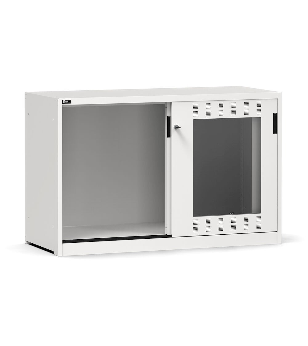 Armadietto vuoto con ante scorrevoli fessurate in policarbonato, L1428 x P600 x H915 mm