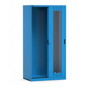 Empty cabinet with slotted sliding polycarbonate doors, W1020 x D600 x H2000 mm, RAL 7035 + 7016