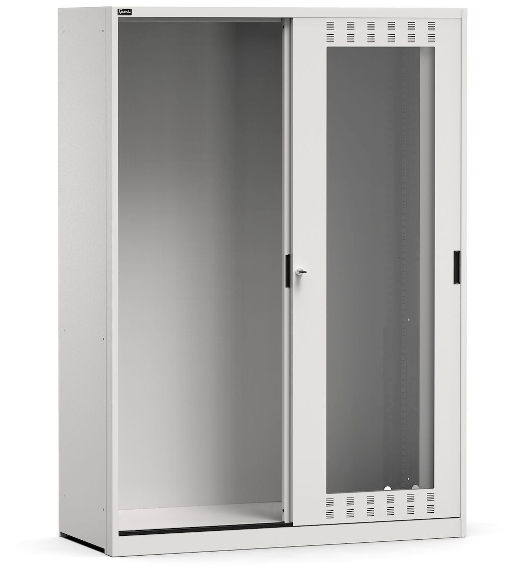 Armoire vide à portes coulissantes perforées en polycarbonate, L1428 x P600 x H2000 mm
