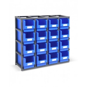 Rayonnage monobloc pour petites pièces avec 16 bacs Picking Box Mythos, taille 3, L1025 xP355 x H885 mm