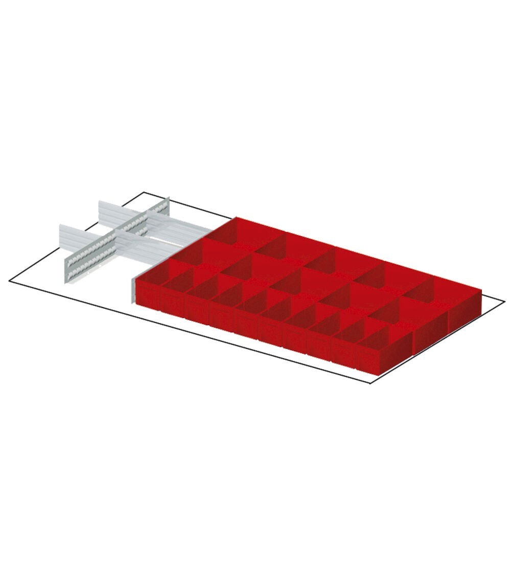 Divisori trasversali e longitudinali e cassette divisorie per cassetti con H frontale 100 mm