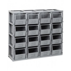 Scaffale monoblocco porta minuteria con 16 contenitori in metallo mis. 3, L1025 x P355 x H885 mm