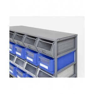 Scaffale monoblocco porta minuteria con 16 contenitori in metallo mis. 3, L1025 x P355 x H885 mm