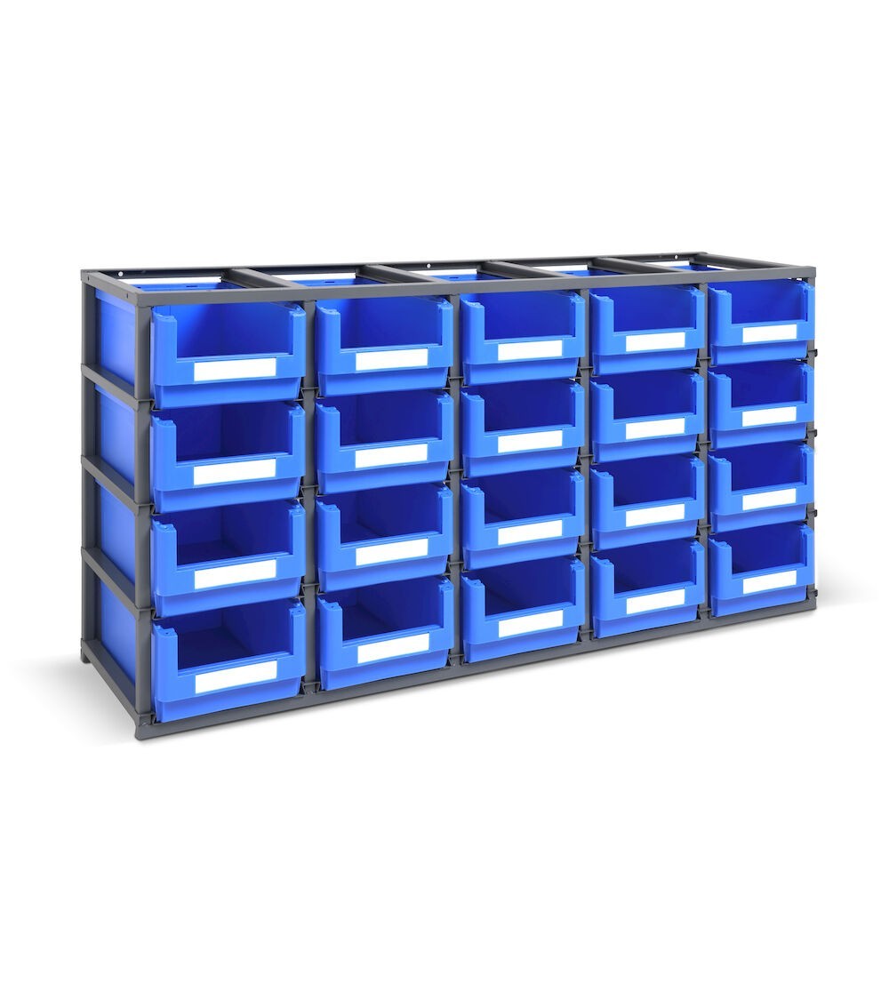 Scaffale monoblocco per minuteria con 20 contenitori Picking Box Classic, mis.  4,  L1765  x P500 x H885 mm