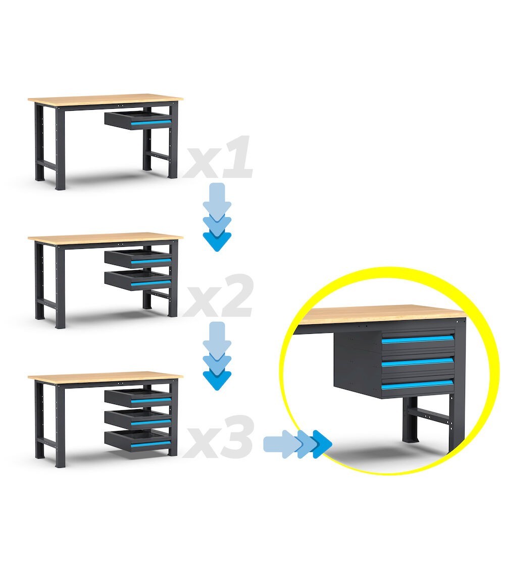 Banco da lavoro garage fisso Linea 391, L2000 x P750 x H877 mm