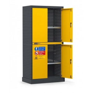 Armadio per infiammabili ad ante a battente con vasca stagna esterna, L944 x P540 x H1900 mm