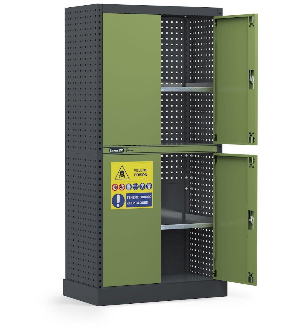 Armadio per fitosanitari, pesticidi e prodotti chimici con vasca stagna esterna, L944 x P540 x H1900 mm