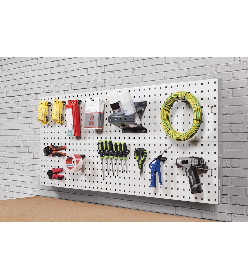 Parete porta attrezzi da muro da 150 cm completa di accessori, grigio