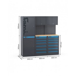 Arredo officina con armadi a 1 anta e cassettiere, L1824 x P495 x H1900 mm