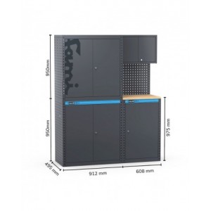 Arredo officina con armadi anta a battente, L1520 x P495 x H1900 mm