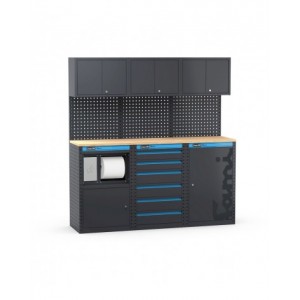 Arredo officina con modulo di servizio, cassettiera e armadio a 1 anta, L1824 x P495 x H1900 mm