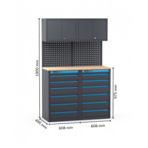Arredo officina con cassettiere, L1216 x P495 x H1900 mm