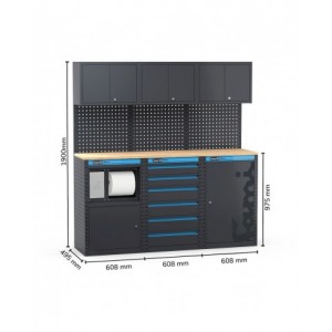 Arredo officina con modulo di servizio, cassettiera e armadio a 1 anta, L1824 x P495 x H1900 mm