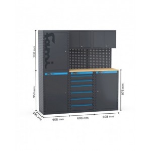 Arredo officina con armadi a 1 anta e cassettiera, L1824 x P495 x H1900 mm