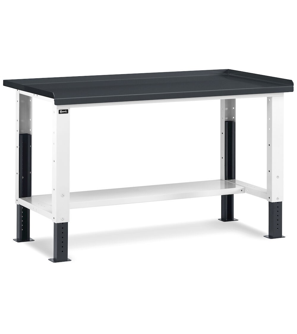 Banco Work con piano in acciaio, 1507x704x737/1062 hm