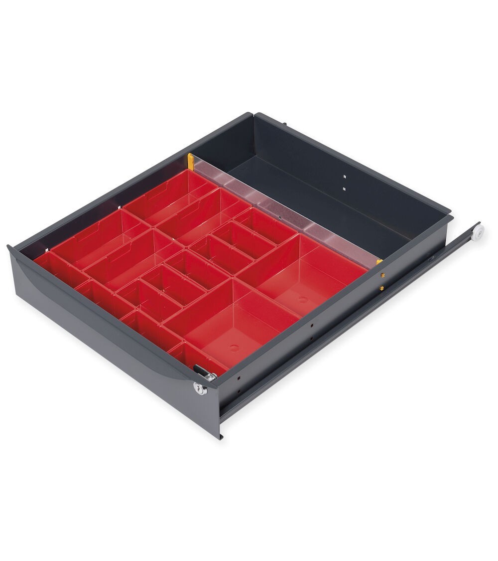 Divisori trasversali, longitudinali e cassettine per cassetti con L 500 mm  e H frontale 105-150 mm