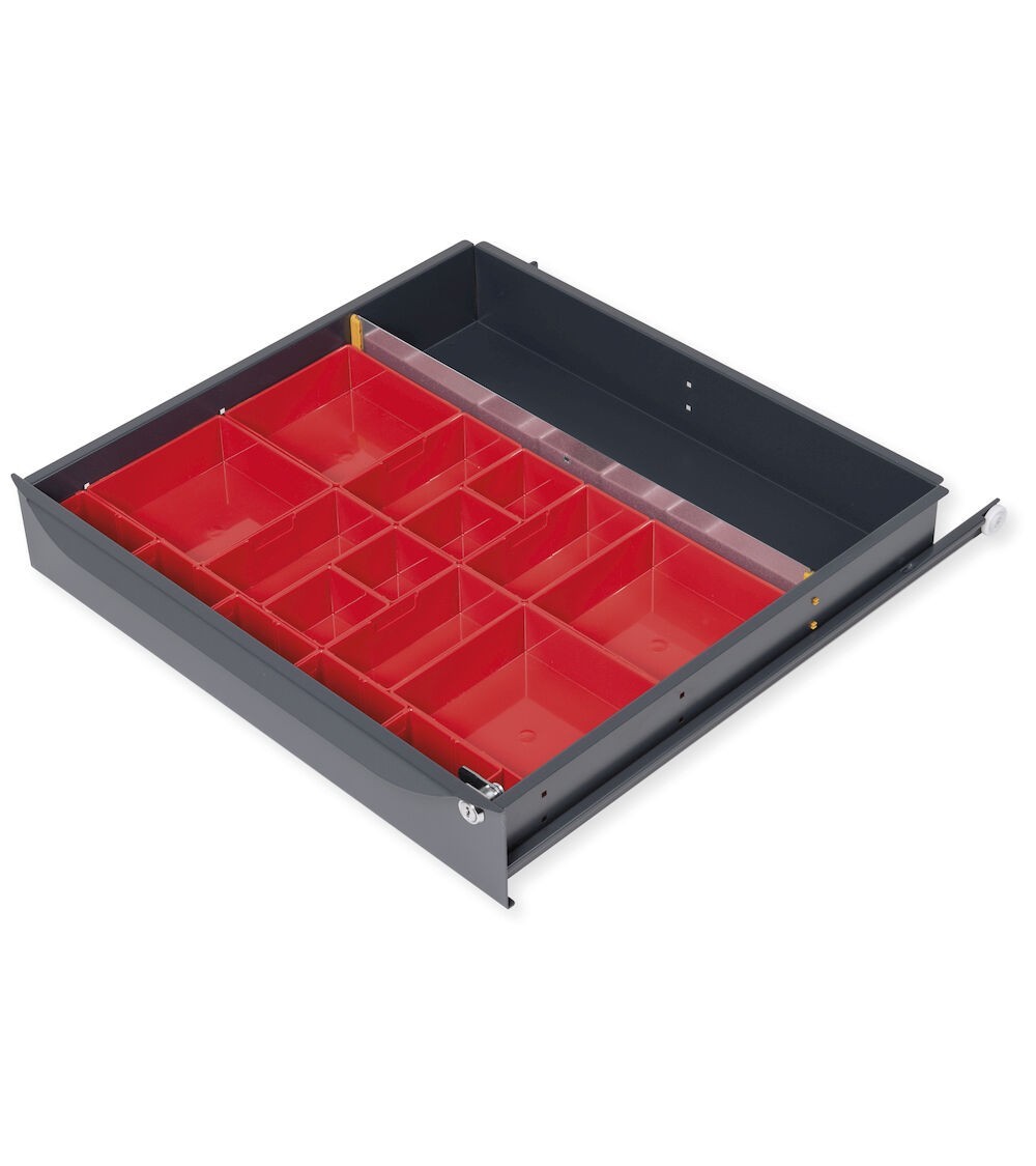 Divisori trasversali, longitudinali e cassette divisorie per cassetti  con L 629 e H frontale 105-150 mm