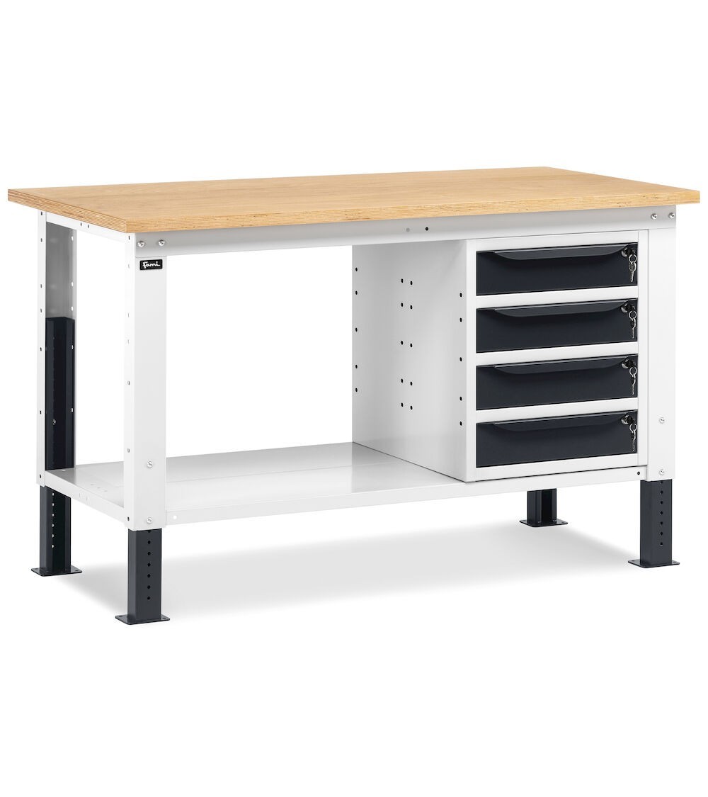 Banco da lavoro WORK1503 con 1 armadio a cassetti con 4 cassetti