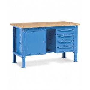 Banco da lavoro WORK1506 con 1 armadio a cassetti con 4 cassetti e 1 armadio con porta
