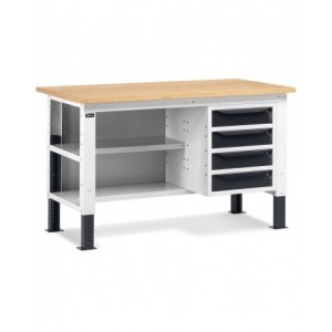 Banco da lavoro WORK1507 con 1 armadio a cassetti con 4 cassetti e 2 semipiani
