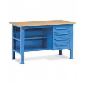 Banco da lavoro WORK1508 con 1 armadio a cassetti con 4 cassetti e 2 semipiani