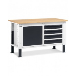Banco da lavoro WORK1509 con 1 armadio a cassetti con 4 cassetti e 1 armadio con porta