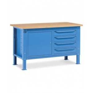 Banco da lavoro WORK1510 con 1 armadio a cassetti con 4 cassetti e 1 armadio con porta