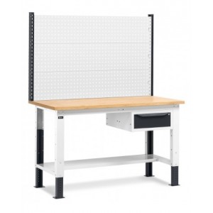 Banco da lavoro regolabile in altezza Work Up WORK1516 con parete attrezzata e 1 cassetto