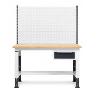 Banco da lavoro regolabile in altezza Work Up WORK1516 con parete attrezzata e 1 cassetto